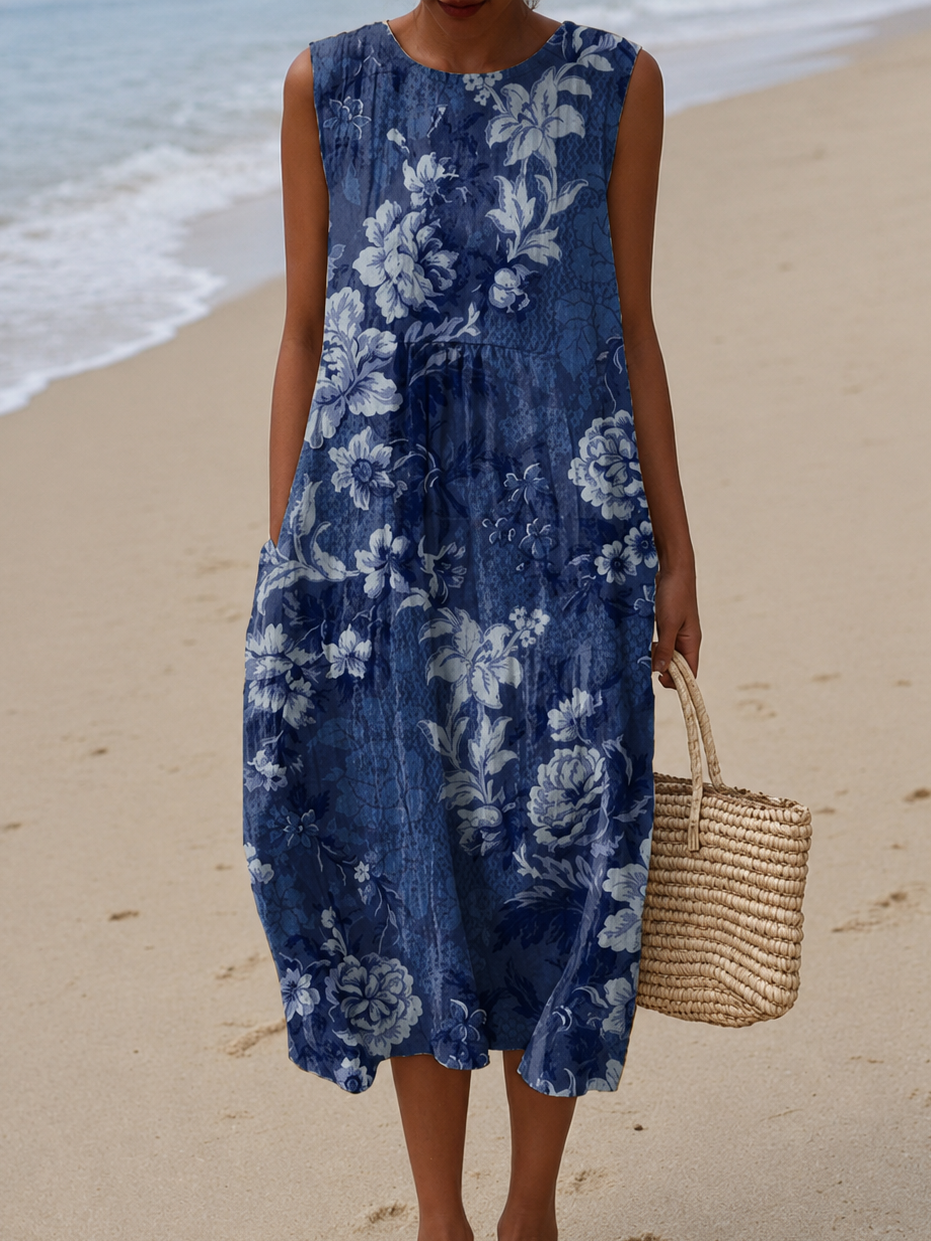 Sadie | Sleeveless Printed Beach Midi Dress