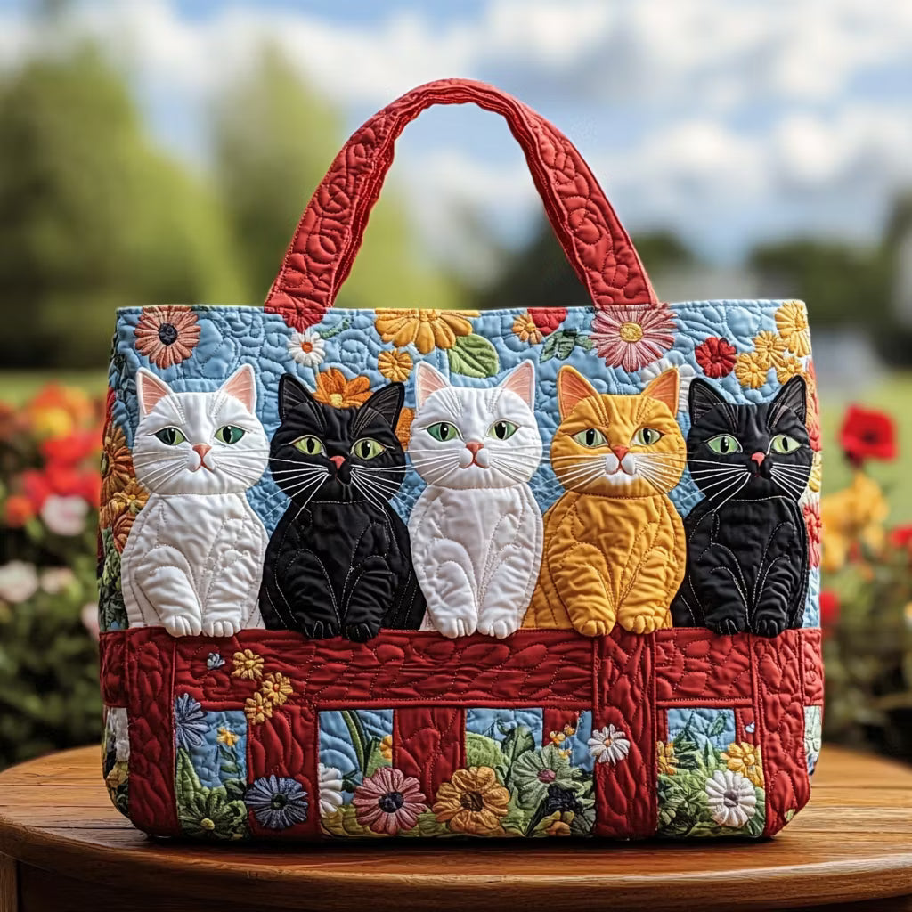Five Cats Quilted Tote Bag