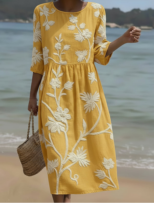 Yassy | Plant & Flower Print Midi Dress