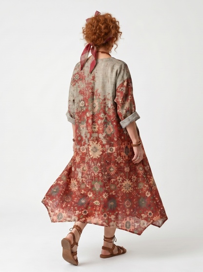 Saffron | Mixed Pattern Relaxed Pocket Midi Dress