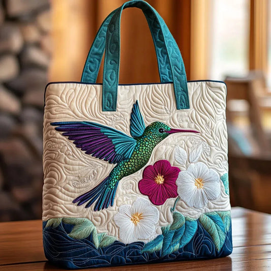 Quilted Bag - Hummingbird and White Flowers