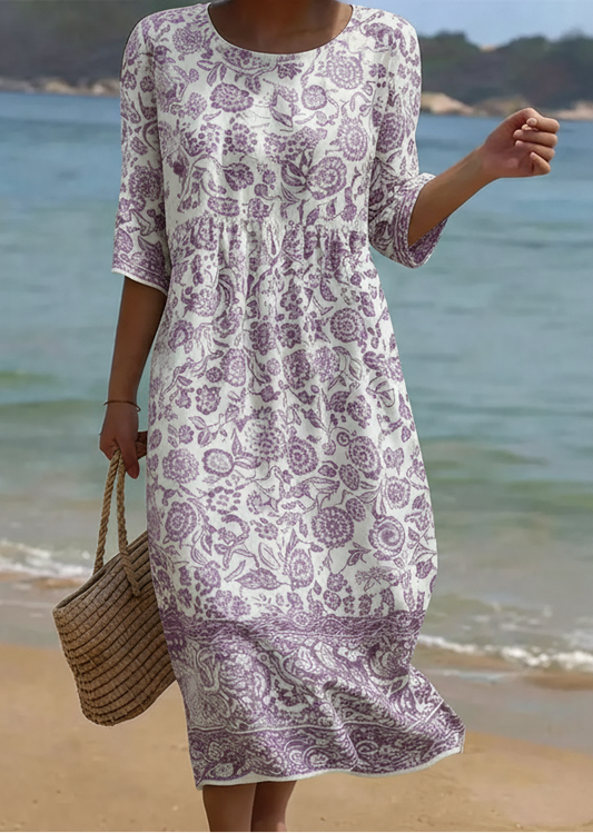 Lavender | Elegant Floral Pattern Dress