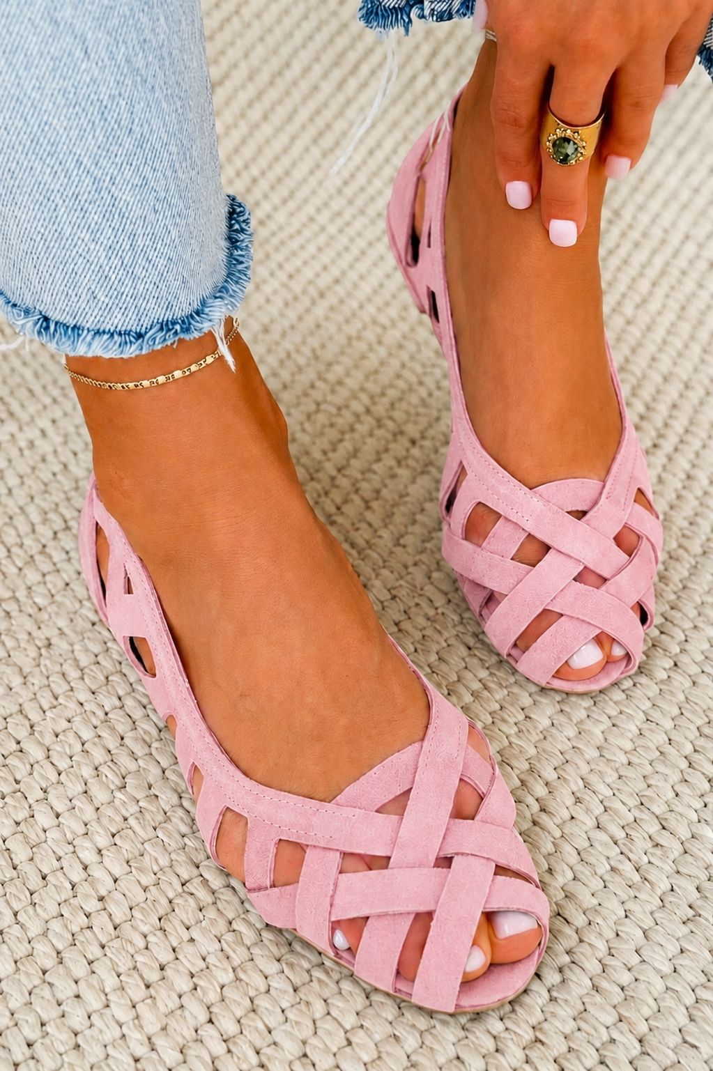 Georgia - Flat sandals with open toe and woven fabric for Summer