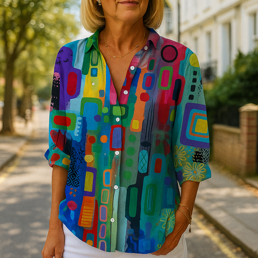 Catalina - Vibrant Artistic Button-Up Blouse