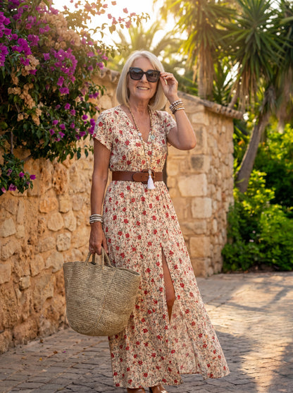 Joselin | Long, Flowy Bohemian Dress with Belt