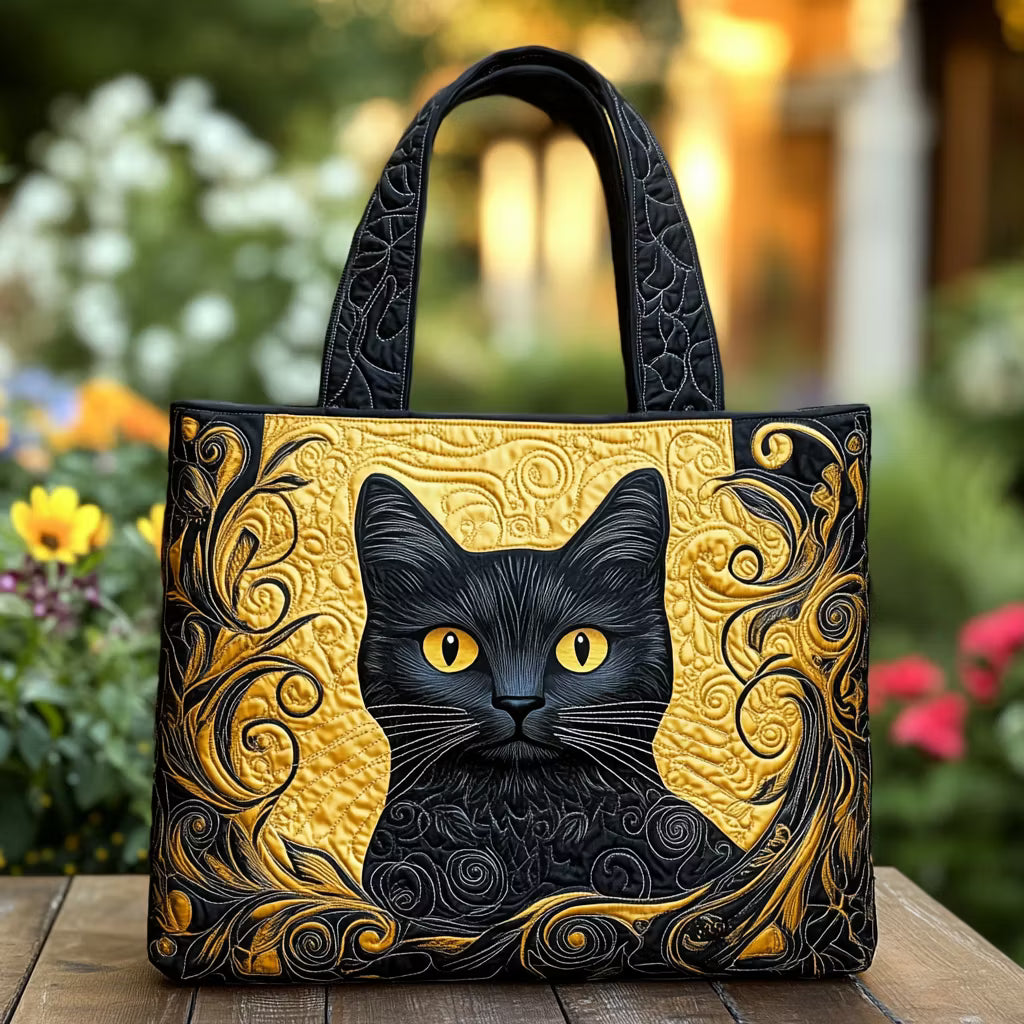 Black Cat Quilted Tote Bag