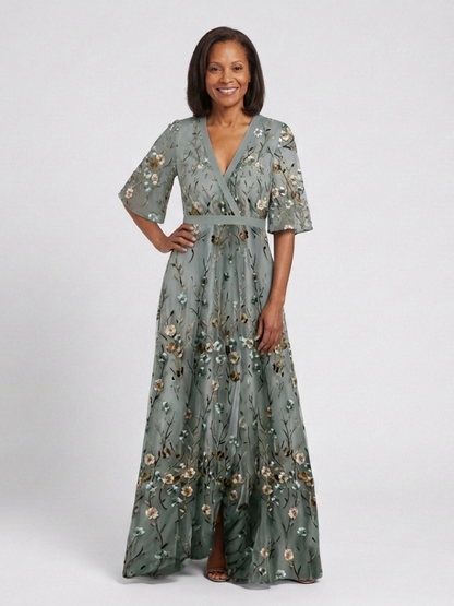 Melodi | Long Floral Dress with V-Neck