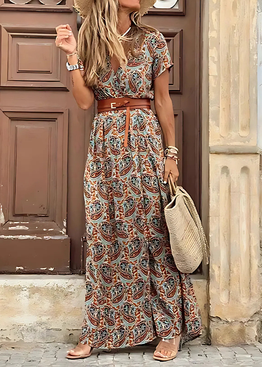 Joselin | Long, Flowy Bohemian Dress with Belt